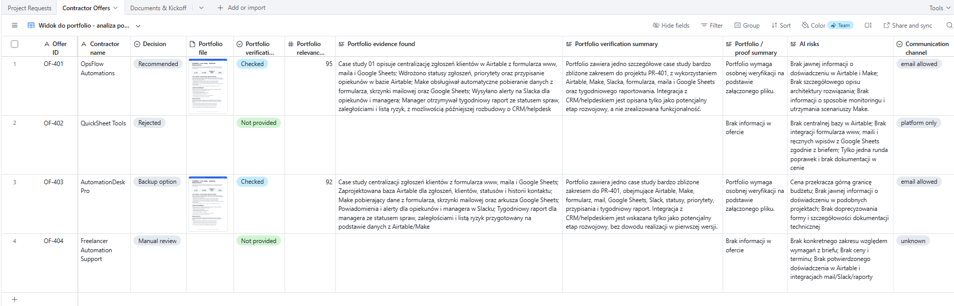 Airtable - weryfikacja portfolio PDF
