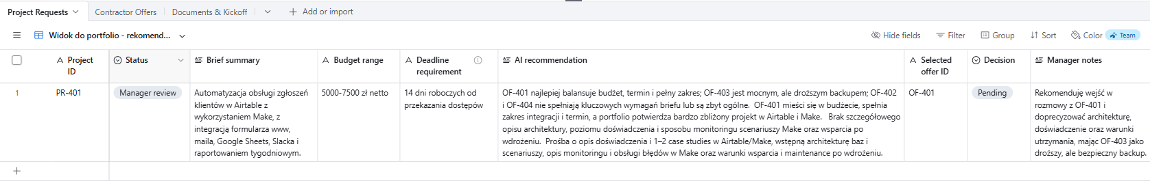 Airtable - rekomendacja AI
