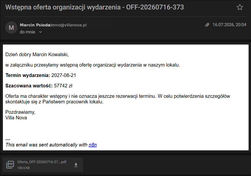 Mail do klienta z ofertą PDF